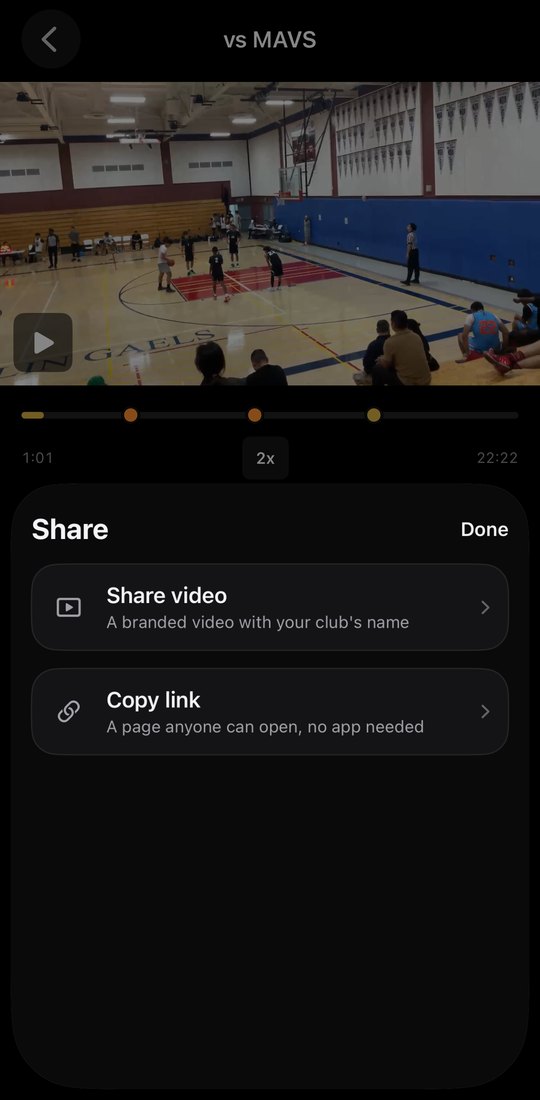 Sharing a tagged play from All In Elite game film vs MAVS: Share video or Copy link.