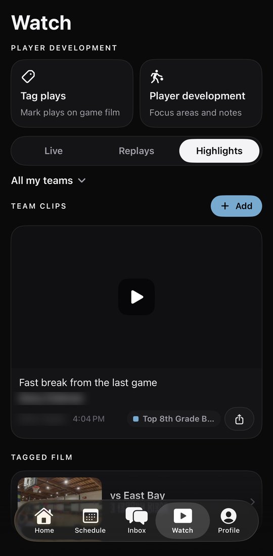 Fury Watch, Highlights: a Top 8th Grade Boys team clip and tagged game film vs East Bay. Names are blurred.