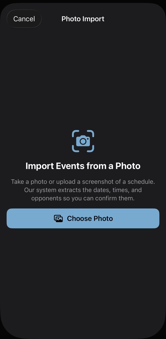 Photo import in the Fury app: take or choose a photo of a schedule.