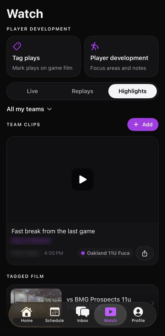 Lakeshow 3SSB Watch, Highlights: an Oakland 11U Fuca team clip and tagged game film vs BMG Prospects 11u. Names are blurred.