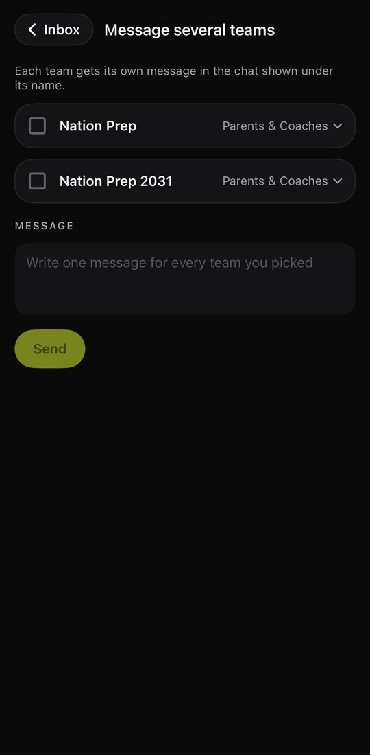 Message several teams in the Nation Prep app: pick Nation Prep and Nation Prep 2031 and each chat, then write one message.