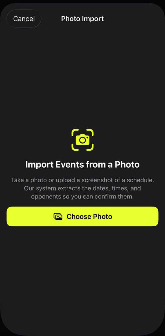 Photo import in the Nation Prep app: take or choose a photo of a schedule.